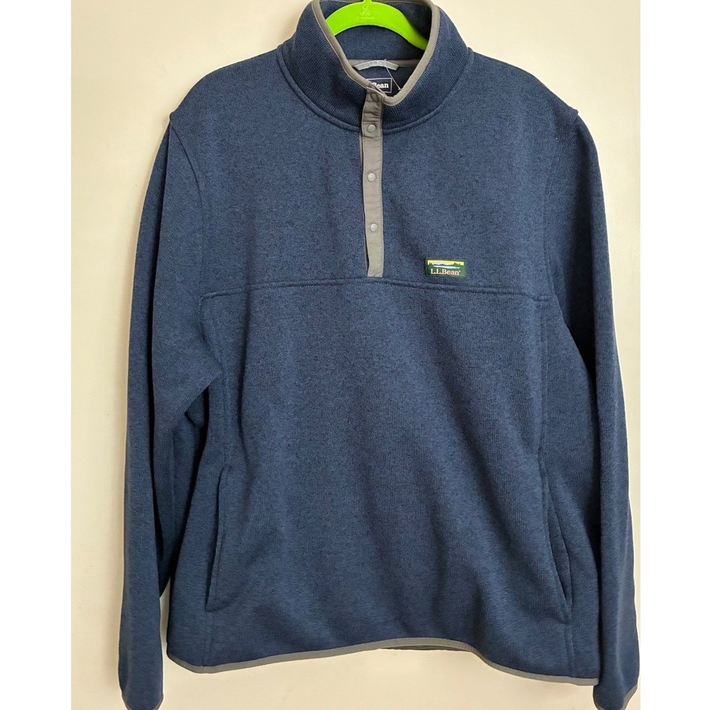 LL Bean Sweater Fleece Pullover Mens XXL Blue Snap Neck Slightly Fitted Gopcore